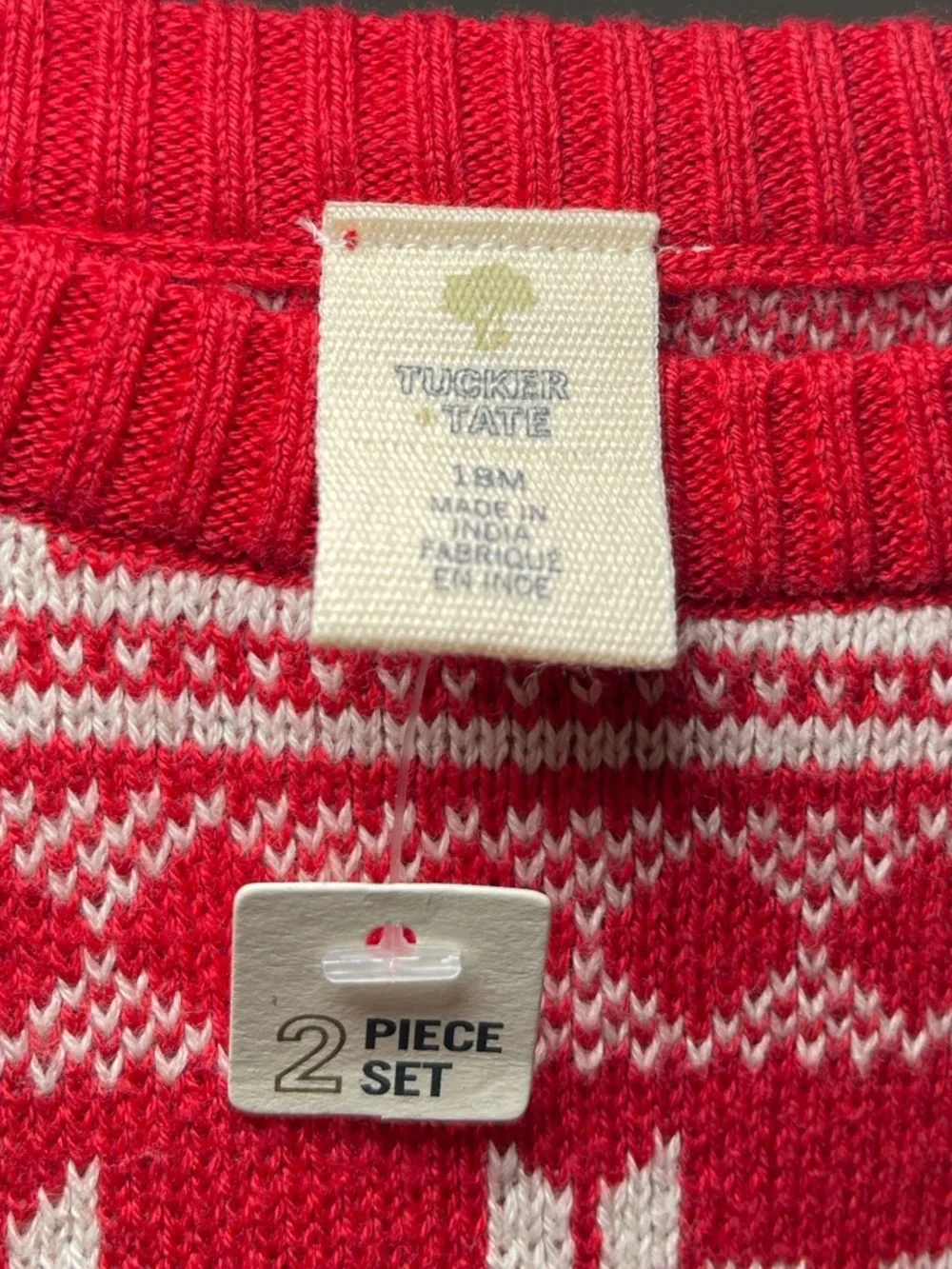 Tucker + Tate Red Fair Isle Sweater with Cream Heart Leggings
